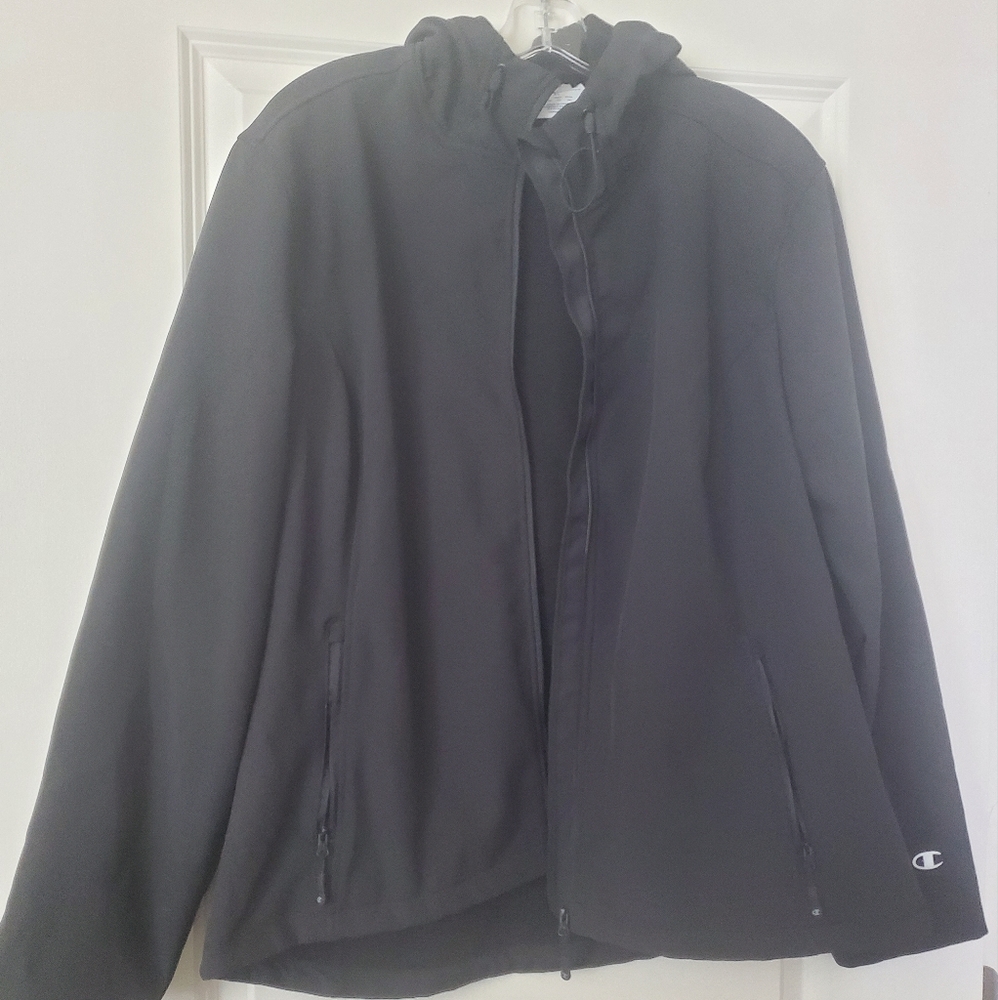 Champion Hoodie Jacket Black Man Size XL, zipper, rain resistant, fleece